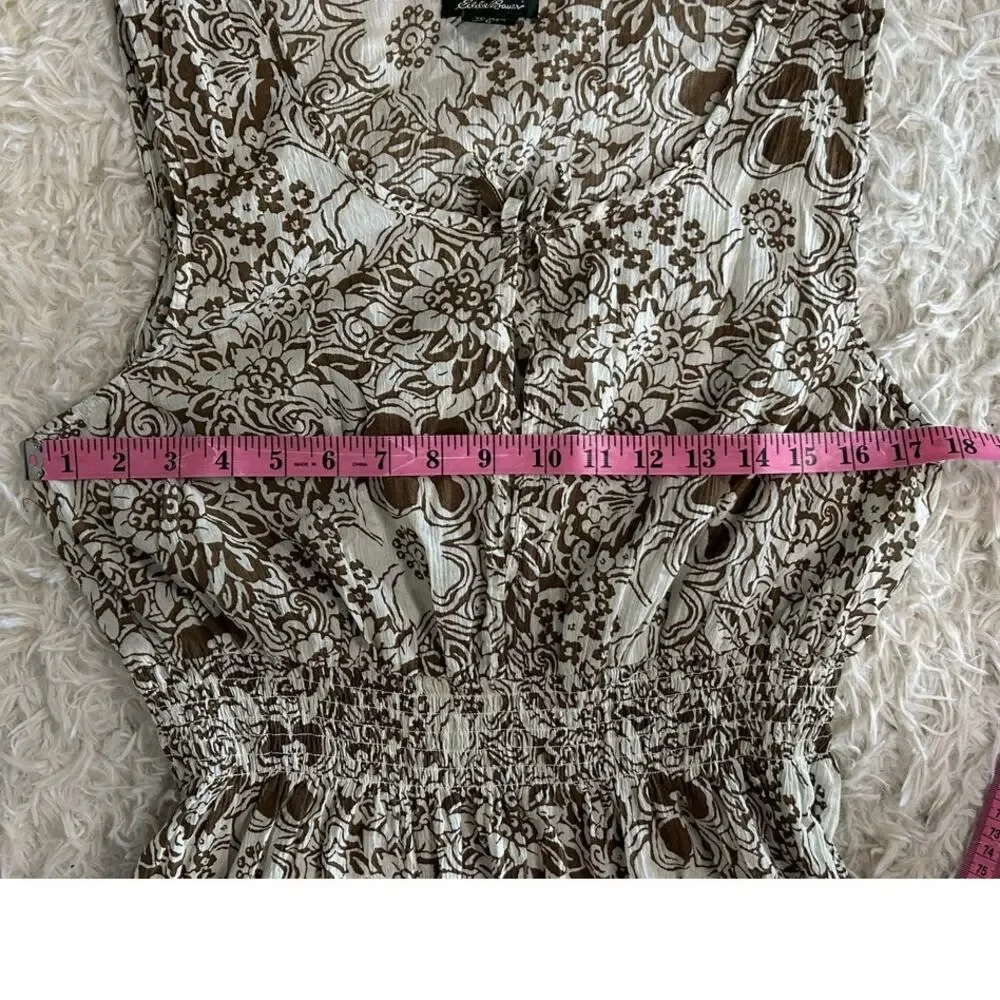 Eddie Bauer Women's Size L Cream & Brown Floral Sleeveless Sundress #0368 - Picture 10 of 11